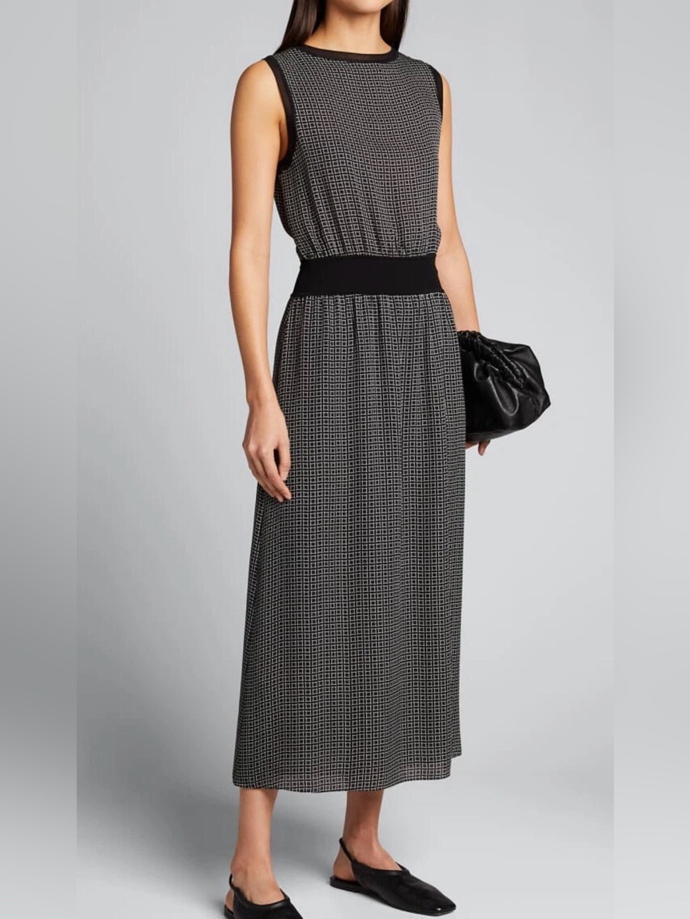 Theory 100% Silk Black and White Diamond Pattern Shift Dress Small